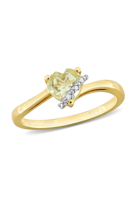 3/4 Carat (Ctw) Green Quartz Heart Ring in Yellow Plated Sterling Silver for Women