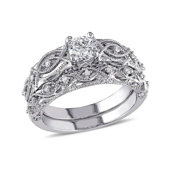 3/4 Carat (Ctw H-I, I2-I3) Diamond Engagement Ring & Wedding Band Set in 10K White Gold