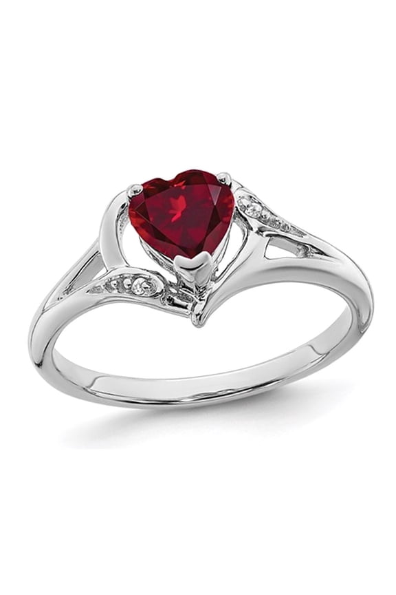 3/4 Carat (Ctw) Lab Created Heart Ruby Ring in 14K White Gold