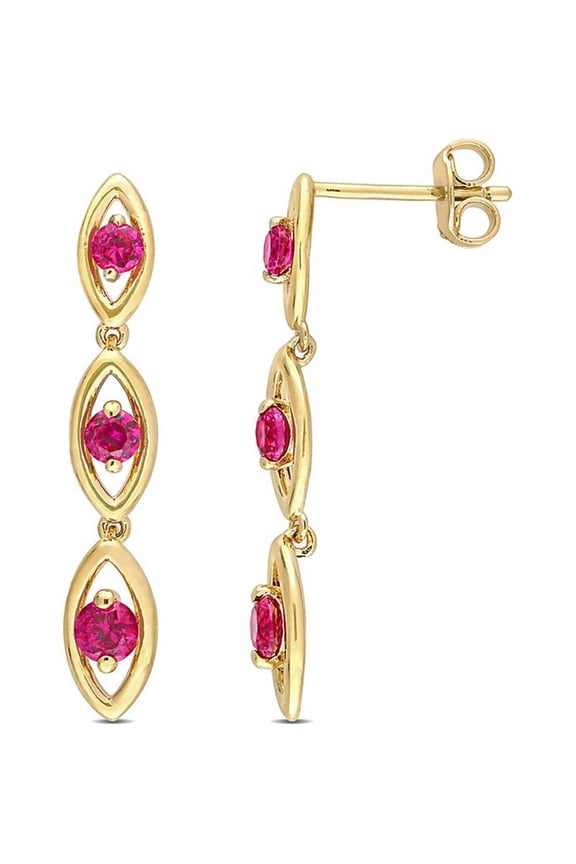 3/4 Carat (Ctw) Lab-Created Ruby Earrings in Sterling Silver with Yellow Plating for Women