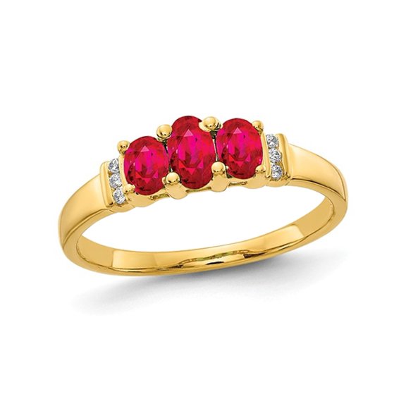 Gem & Harmony 3/4 Carat (Ctw) Natural Ruby Three Stone Ring in 14K Yellow Gold for Women