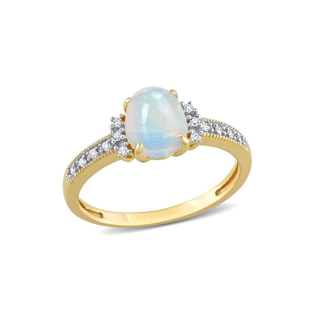 3/4 Carat (Ctw) Oval Blue Opal Ring in 10K Yellow Gold