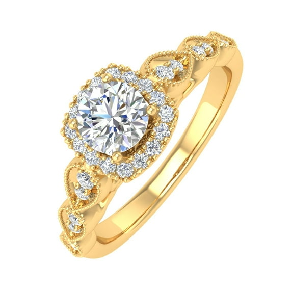 3/4 Carat Cushion cut Diamond Engagement Ring in 10K Yellow Gold - IGI Certified (Ring Size 7)