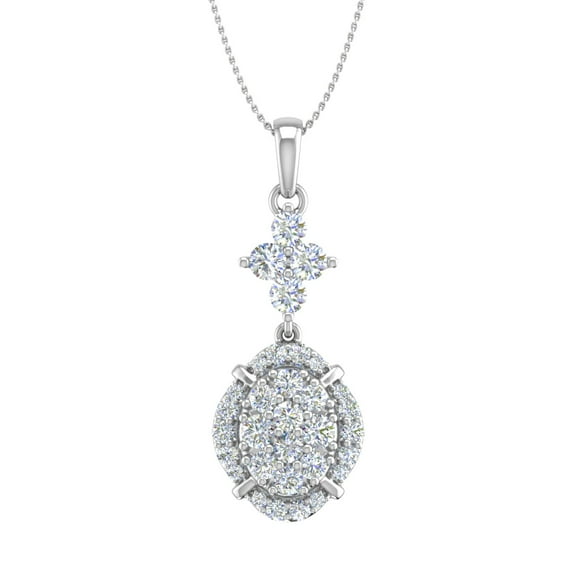3/4 Carat Diamond Cluster Pendant Necklace in 14K White Gold (Silver Chain Included) (SI1-SI2 Clarity)
