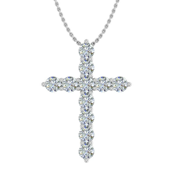 3/4 Carat Diamond Cross Pendant Necklace in 14K White Gold (With Silver Chain)