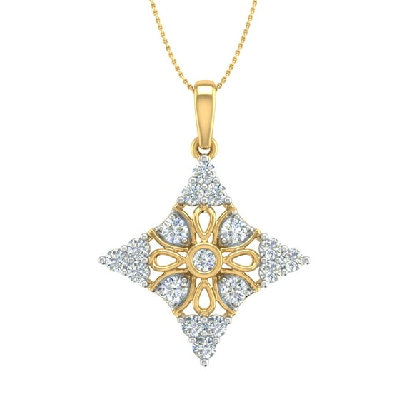 3/4 Carat Diamond Fashion Pendant Necklace in 14K Yellow Gold (Silver Chain Included) (SI1-SI2 Clarity)