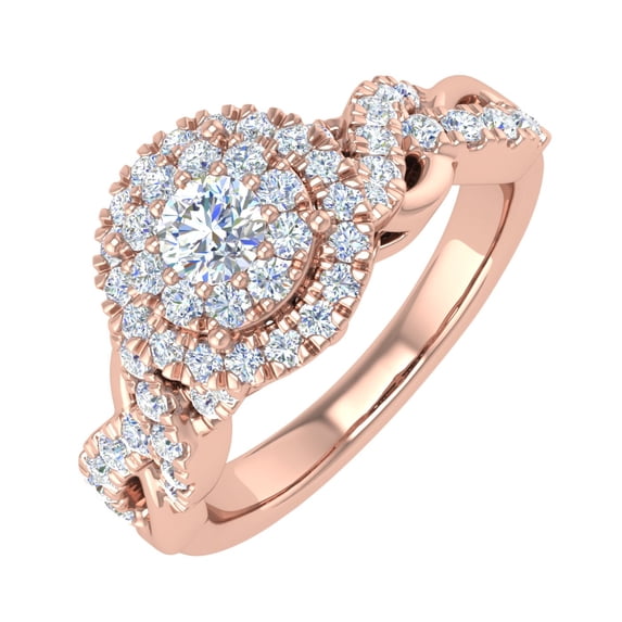3/4 Carat Diamond Halo Ring in 10K Rose Gold - IGI Certified (Ring Size 10.25)