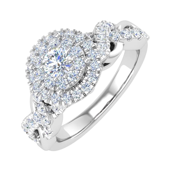 3/4 Carat Diamond Halo Ring in 14K White Gold - IGI Certified (Ring Size 4.5) (I1-I2 Clarity)