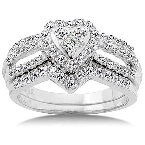 3/4 Carat Diamond Heart Bridal Set, Size 7 - Walmart.com