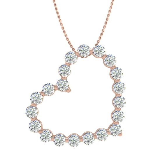 3/4 Carat Diamond Heart Pendant Necklace in 14K Rose Gold (Silver Chain Included) (I1-I2 Clarity)