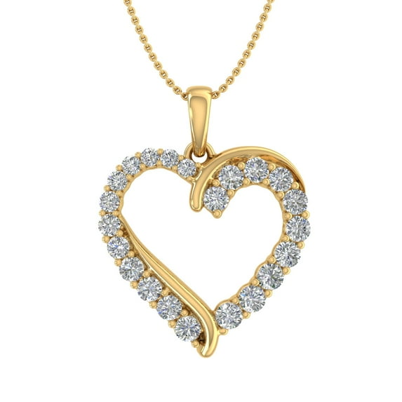 3/4 Carat Diamond Heart Pendant Necklace in 14K Yellow Gold (Included Silver Chain)