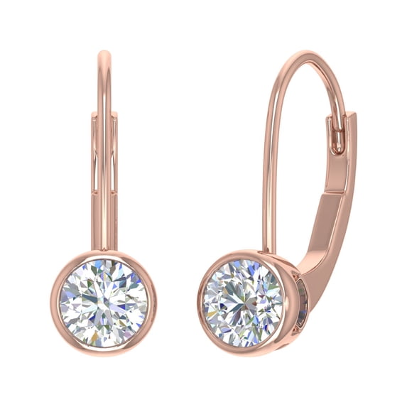 3/4 Carat Diamond Lever-back Drop Earrings in 14K Rose Gold - IGI Certified