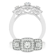 INSPEREZA 3/4 Carat IGL Certified Diamond 10K White Gold 3 Stone Cushion Shape Halo Engagement Ring for Women (H-I Color, I2-I3 Clarity) - Ideal Engagement or Anniversary Ring