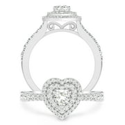 INSPEREZA 3/4 Carat IGL Certified Diamond 10K White Gold Double Halo Heart Shape Engagement Ring (H-I Color, I2-I3 Clarity)