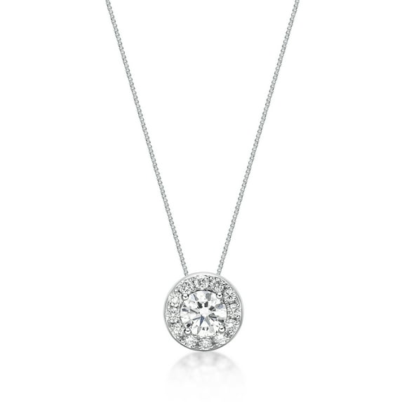 3/4 Carat Lab Grown Diamond Round Halo Pendant Necklace for Women in 14k White Gold on 18 Inch Chain (G-H, SI1, cttw) Spring Ring by Lavari Jewelers