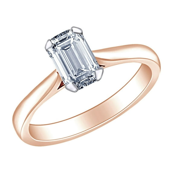 AFFY 3/4 Carat Radiant Cut White Natural Diamond Solitaire Engagement Ring In 14k Solid Rose Gold (0.75 Cttw) Ring Size-8