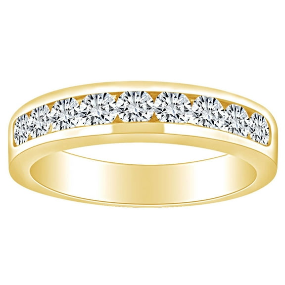 AFFY 3/4 Carat Round Cut White Natural Diamond Channel Set Wedding Band Ring In 14k Solid Yellow Gold (0.75 Cttw) Ring Size-5