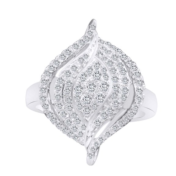 AFFY 3/4 Carat Round Cut White Natural Diamond Cocktail Ring In 10K Solid White Gold (0.75 Cttw)
