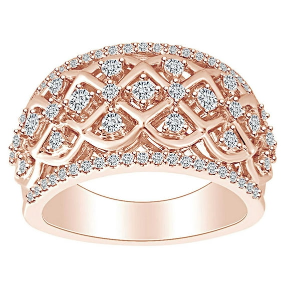 AFFY 3/4 Carat Round Shape White Natural Diamond Cocktail Ring In 10K Solid Rose Gold