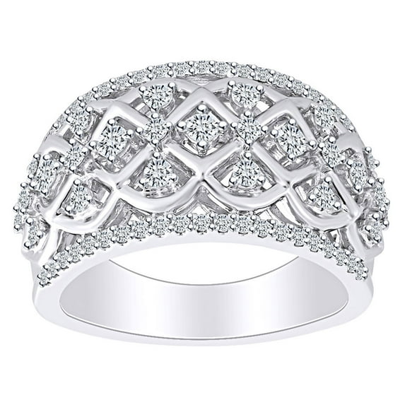 AFFY 3/4 Carat Round Shape White Natural Diamond Cocktail Ring In 10K Solid White Gold