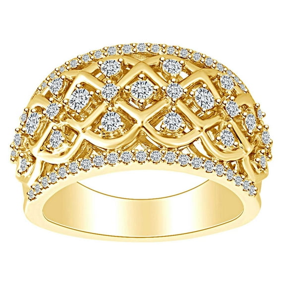 AFFY 3/4 Carat Round Shape White Natural Diamond Cocktail Ring In 10K Solid Yellow Gold