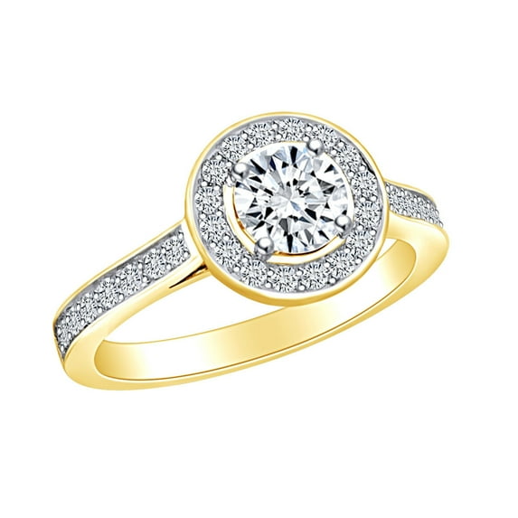 AFFY 3/4 Carat Round Shape White Natural Diamond Halo Cluster Engagement Ring In 14k Solid Yellow Gold (0.75 Cttw) Ring Size-5