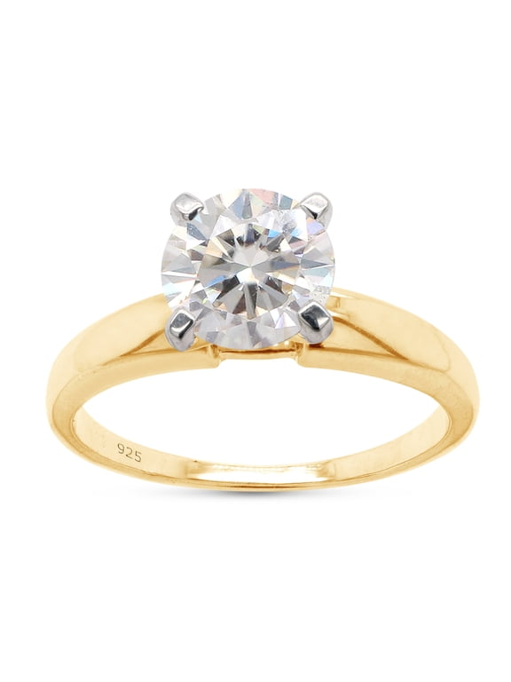 3/4 Carat Round Shaped Lab Created Moissanite Diamond Solitaire Engagement Promise Wedding Ring for Womens in 18K Yellow Gold Plated 925 Sterling Silver (0.75 Cttw, G-H/VVS1) Jewelry for Gift Size-4.5