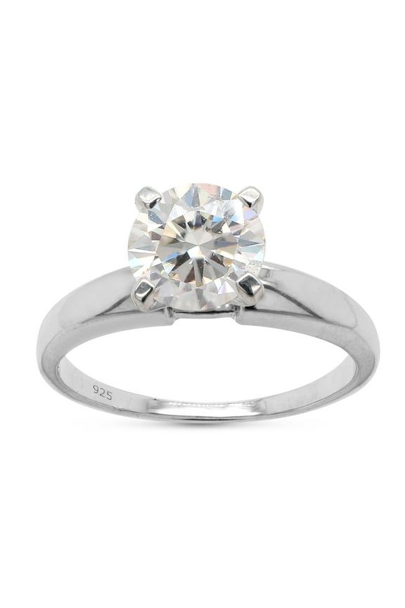 3/4 Carat Round Shaped Lab Created Moissanite Diamond Solitaire Engagement Promise Wedding Ring for Womens in 18k White Gold Plated 925 Sterling Silver (0.75 Cttw, G-H/VVS1) Jewelry for Gift Size-4