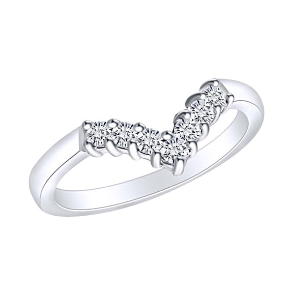 AFFY 3/4 Carat Round White Natural Diamond 7 Stone " V " Frame Wedding Band Ring In 14k Solid White Gold (0.75 Cttw) Ring Size-6