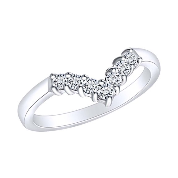 AFFY 3/4 Carat Round White Natural Diamond 7 Stone " V " Frame Wedding Band Ring In 14k Solid White Gold (0.75 Cttw) Ring Size-7