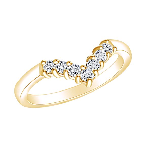 AFFY 3/4 Carat Round White Natural Diamond 7 Stone " V " Frame Wedding Band Ring In 14k Solid Yellow Gold (0.75 Cttw) Ring Size-6