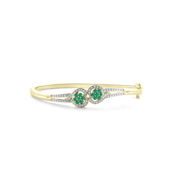3/4 Carat T.G.W. Emerald And White Diamond Accent 14k Gold Over Silver Bangle