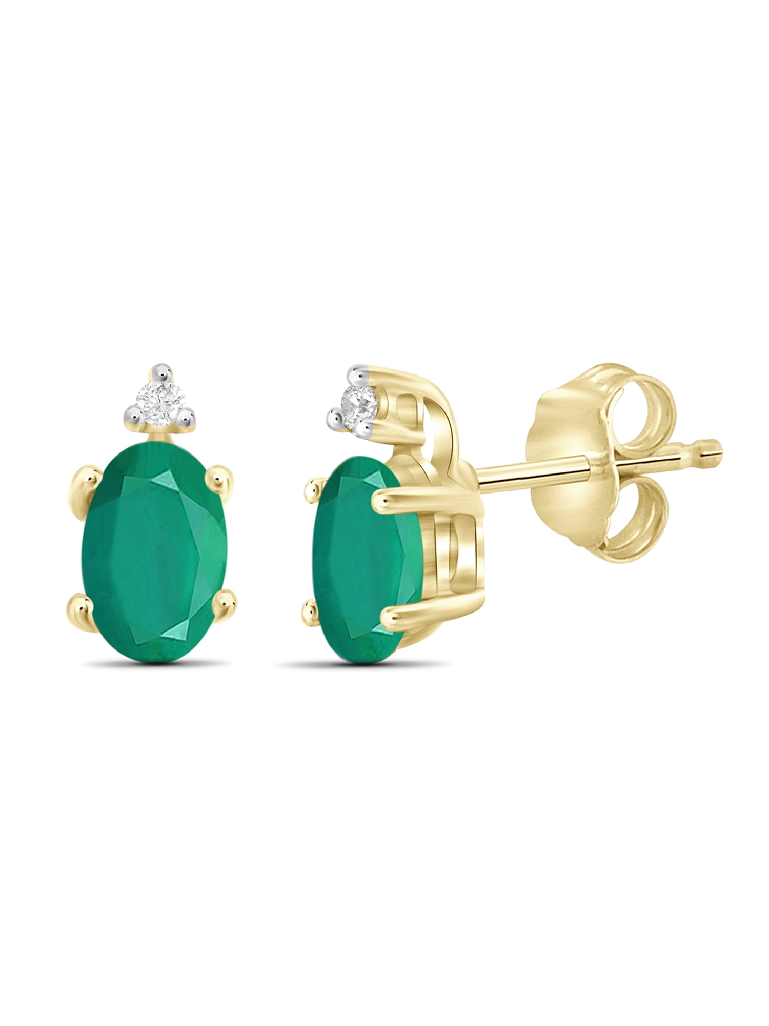 JEWELERSCLUB 3/4 Carat T.G.W. Emerald And White Diamond Accent 14k Gold Over Silver Stud Earrings