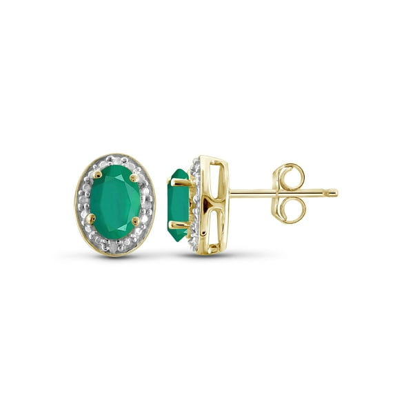 3/4 Carat T.G.W. Emerald And White Diamond Accent 14k Gold Over Silver Stud Earrings