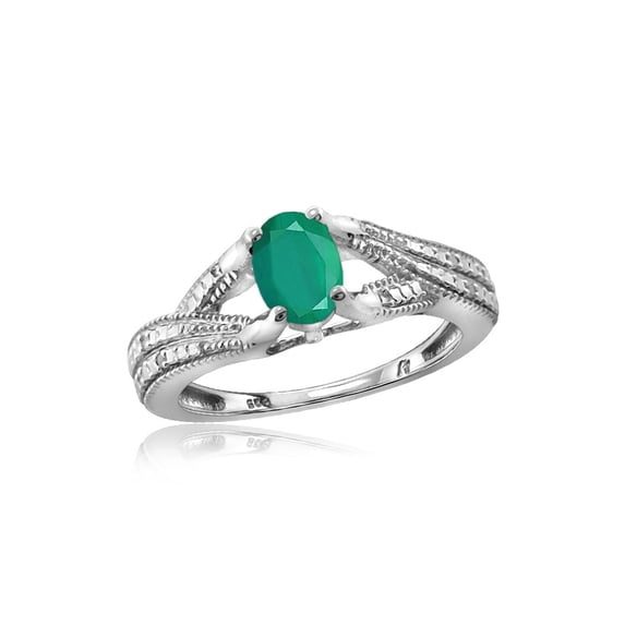 3/4 Carat T.G.W. Emerald And White Diamond Accent Sterling Silver Ring