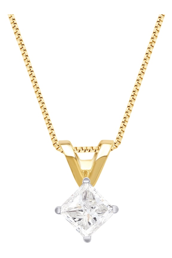 3/4 Carat T.W 14K Yellow Gold, IGL Certified Princess Diamond Pendant.