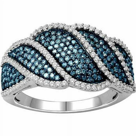 3/4 Carat T.W. Blue and White Diamond Sterling Silver Cluster Fashion Ring