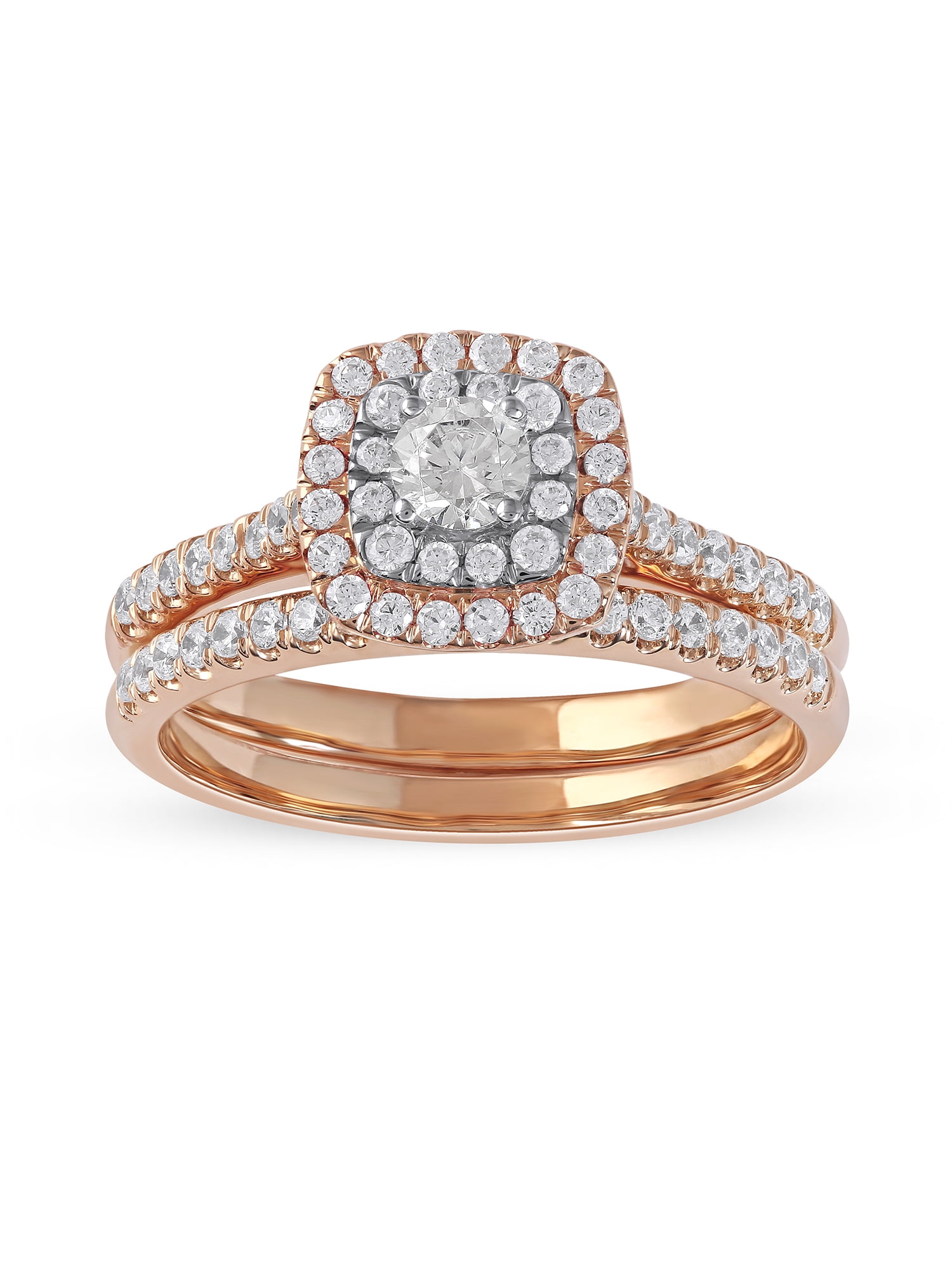 3/4 Carat T.W. Diamond 10kt Rose Gold Double Halo Engagement Ring Set