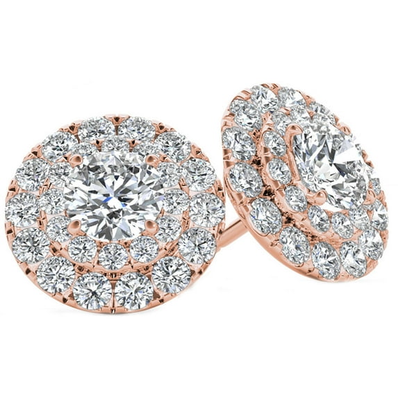 3/4 Carat T.W. Diamond 10kt Rose Gold Double-Halo Stud Earrings