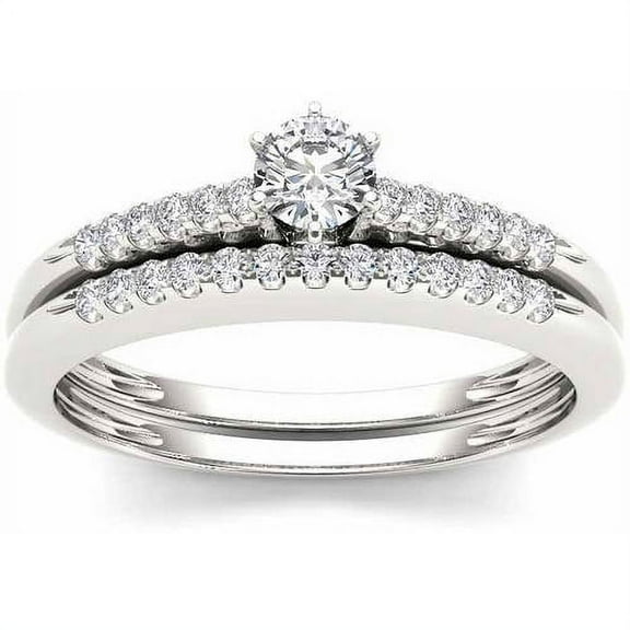 3/4 Carat T.W. Diamond 10kt White Gold Solitaire Engagement Ring Set