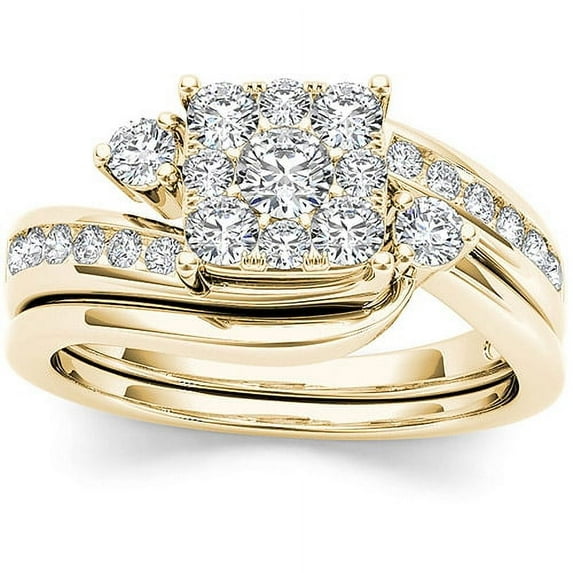 3/4 Carat T.W. Diamond 10kt Yellow Gold Cluster Engagement Ring Set