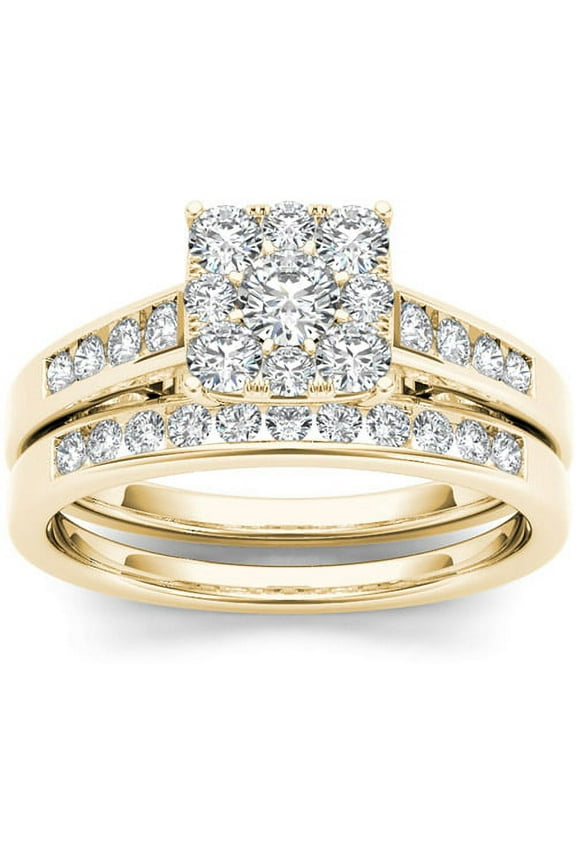 3/4 Carat T.W. Diamond 10kt Yellow Gold Cushion-Shape Engagement Ring Set