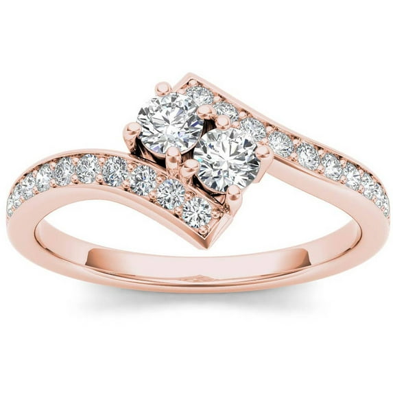 3/4 Carat T.W. Diamond 14kt Rose Gold Two-Stone Bypass Band