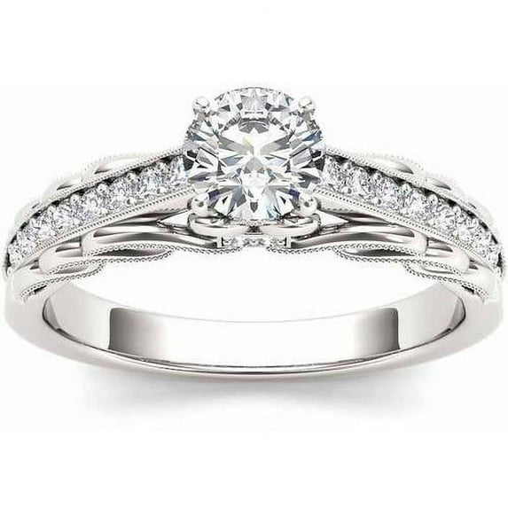3/4 Carat T.W. Diamond Classic Vintage 14kt White Gold Engagement Ring