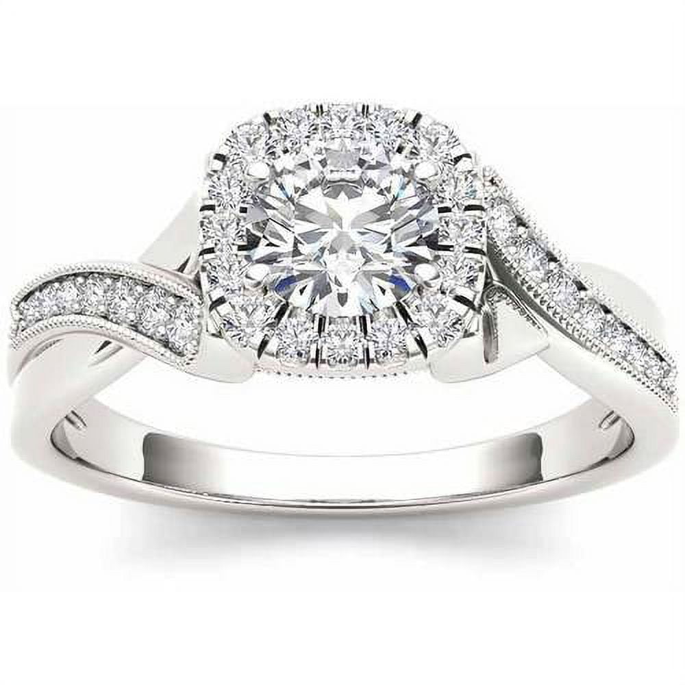 3/4 Carat T.W. Diamond Criss-Cross Shank Single Halo 14kt White Gold Engagement Ring