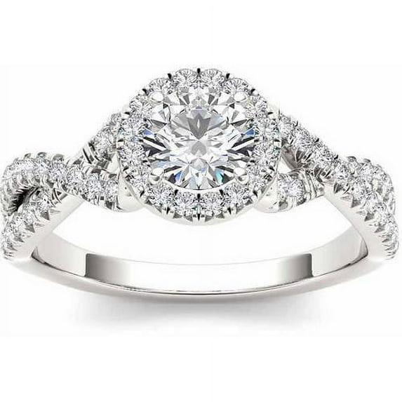 3/4 Carat T.W. Diamond Criss-Cross Shank Single Halo 14kt White Gold Engagement Ring