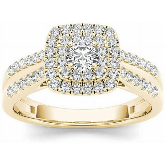 3/4 Carat T.W. Diamond Double Halo 10kt Yellow Gold Engagement Ring