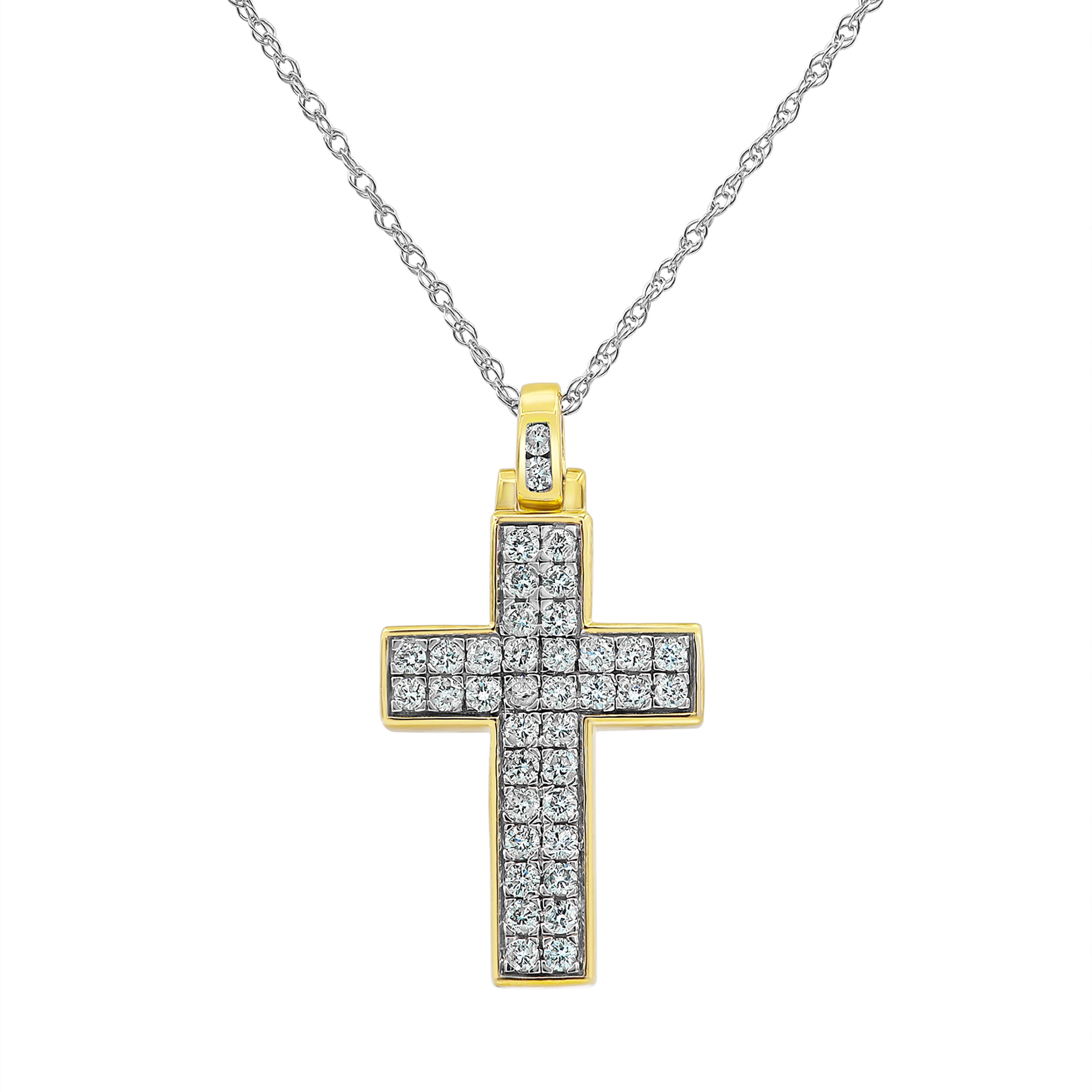 3/4 Carat T.W Lab Grown Diamond Yellow Gold plated Cross Pendants In Sterling Silver.