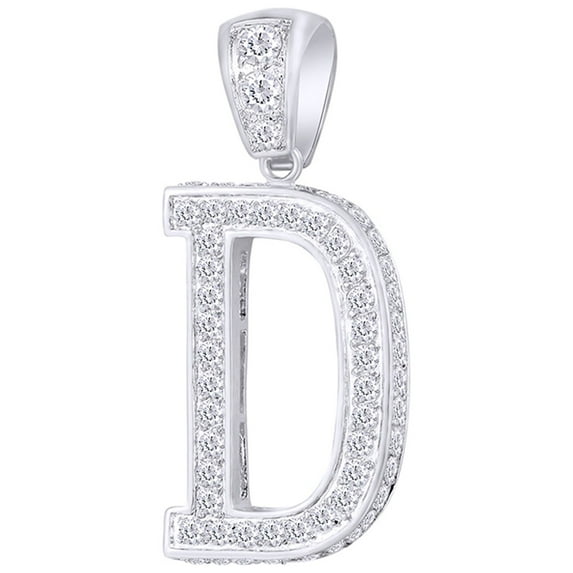 AFFY 3/4 Carat White Natural Diamond Hip Hop Jewelry Initial "D" Alphabet Pendant In Sterling Silver(0.75Cttw)
