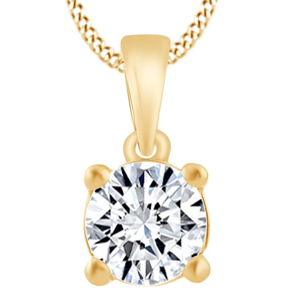 AFFY 3/4 Carat White Natural Diamond Solitaire Pendant Necklace In 14k Solid Yellow Gold (0.75 Cttw)